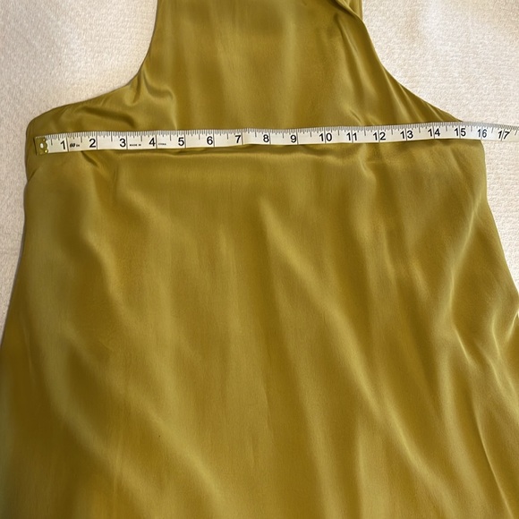 Tibi 100% Silk Eco Halter Drop Waist Ruched Midi Dress Tan Ochre Green size 4 - Picture 5 of 10